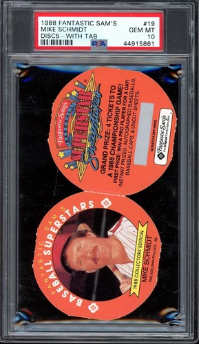 1988 Fantastic Sam's Discs Baseball #19 Mike Schmidt with Tab PSA 10