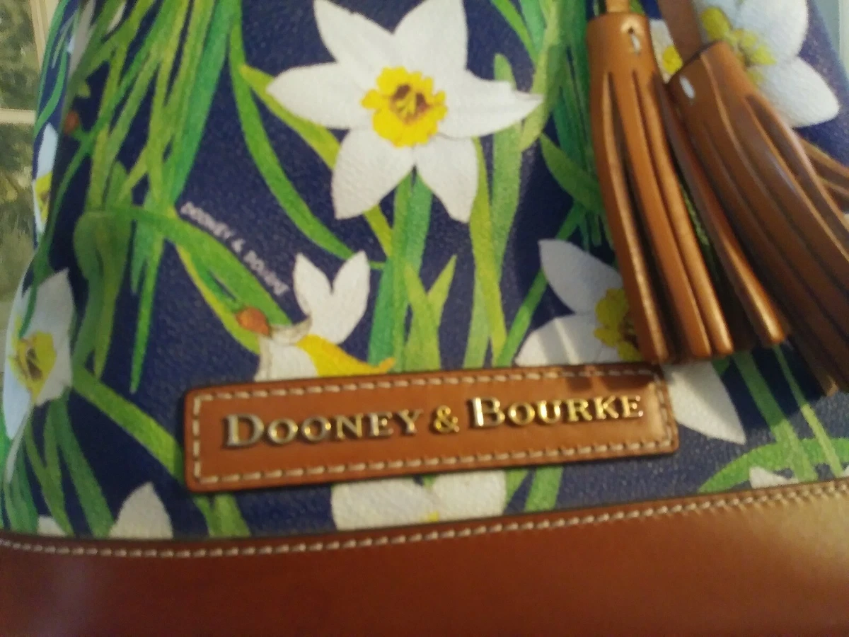 DOONEY BOURKE Purse DAFFODIL Flowers Blue Drawstring Bucket Tassel Bag
