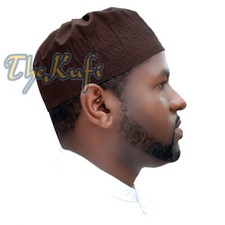 Muslim Prayer Dark Brown Kufi Hat Pleated-top Fabric Handmade Taqiyah Islamic