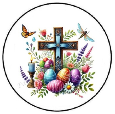 EASTER CROSS WITH EASTER EGGS ENVELOPE SEALS LABELS STICKERS PARTY FAVORS