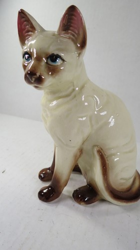Vintage 1960er Japan siamesische Keramik Katze Figur 6,5" groß