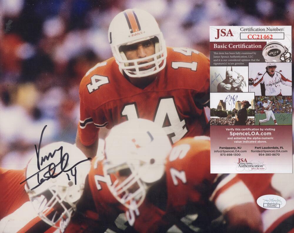 VINNY TESTAVERDE HURRICANES SIGNED AUTOGRAPHED 8X10 PHOTO JSA CC21462 