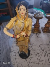 Vintage 1940's-1950's Hindu Indian Cloth Doll 12" In Traditional Sari Dress