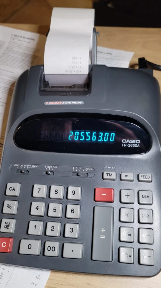 Casio FR-2650A Vintage Büro Tisch Druck Taschenrechner + Papierrollen (verpackt) - Bild 3 von 4