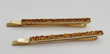 Kirks Folly 2 Amber Crystal Goldtone 2" Barrettes