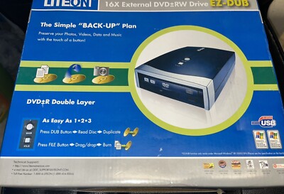 LiteOn 16X EXTERNAL DVD + -RW USB DRIVE EZDUB Simple Back Up SHW-160P6SU06C #A62