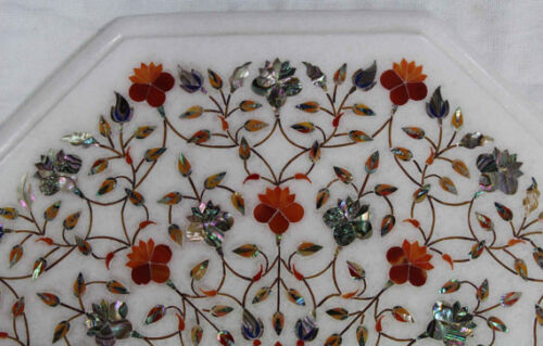 12" Marble Side End Table Top Carnelian Inlay Handmade Work Home Decor & gifts - Picture 3 of 3