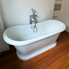 Freestanding Slipper Bath Tub White Metal, Freestanding Installation Bathroom