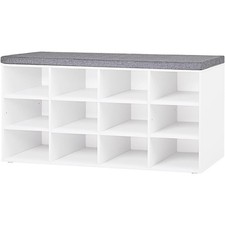 Shoe Storage Bench with Cushion, Cubby Shoe Rack with 12 Cubbies, Adjustable