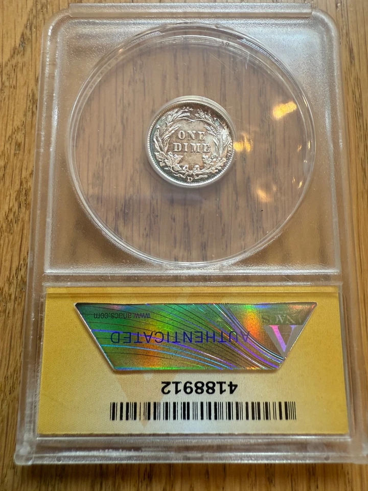 1914 D BARBER DIME  ANACS AU 58       ZB16 - Image 2 of 3