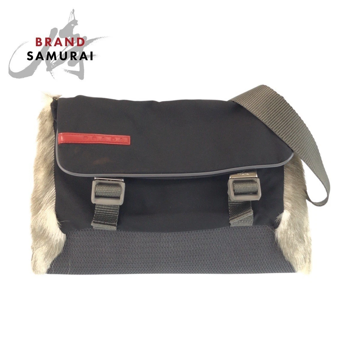 Prada Sport Tessuto Black Nylon/Fur LN 04292 Body Bag Waist Pouch