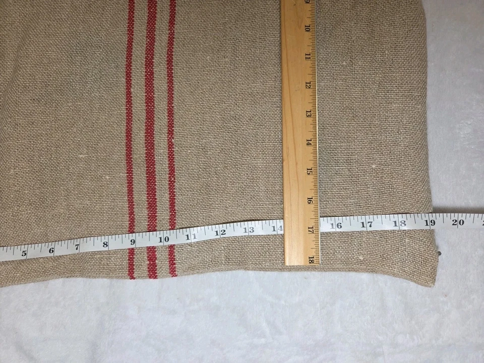 Pottery Barn French Grain Sack Linen Hemp Red Stripe Throw Pillow 18x19 2009 - Image 3 of 4