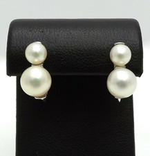 14k White Gold Double 7mm 5mm Akoya Pearl Screw On Non Pierced Earrings New