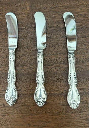 3 Flat Handle Butter Spreaders Maltose  by Gorham Sterling Silver 1940s