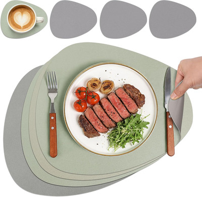 4Er Set Tischsets Leder-Imitat Und Untersetzer, Platzsets Abwaschbar Oval Doppel