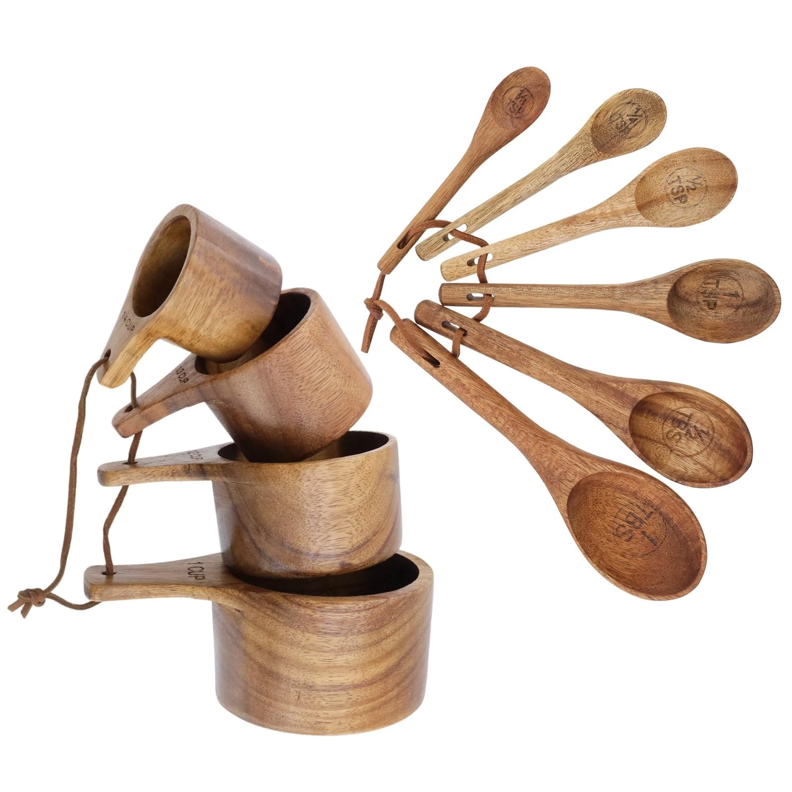 Mewutal 10pcs Wood Measuring Cups and Measuring Spoons Set Handcrafted Natura...