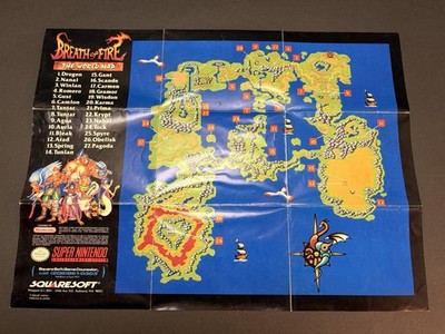 Breath of Fire SNES Super Nintendo World Map Weapons Poster Insert Authentic