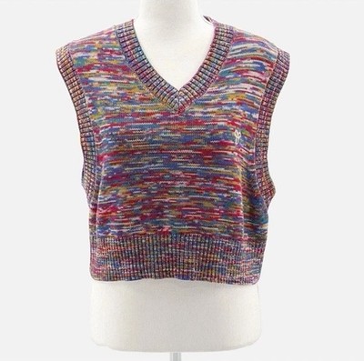 Tna Aritzia Sweater Vest Women s Sz S Cropped Knit Rainbow V-Neck Preppy Y2K