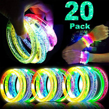 20 Pack LED Light up Bracelets Glow in the Dark Party Supplies,Colorful Flashing