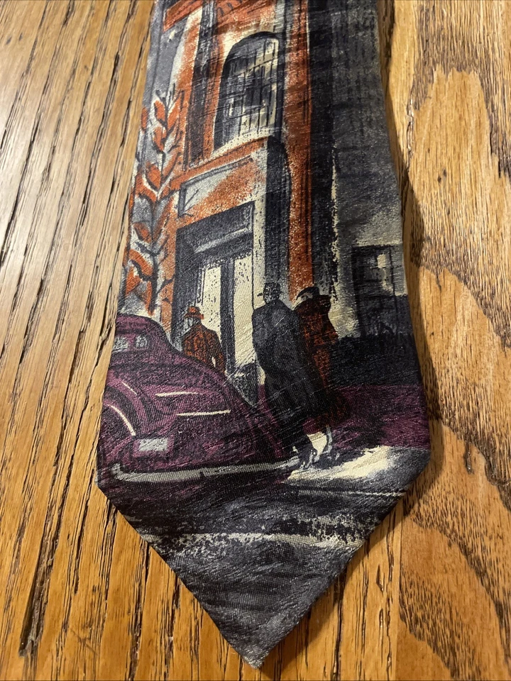 Corbata de seda italiana Bugatti usada en excelente estado gráfica impresión edificio ciudad EE. UU. Foto 2 de 4