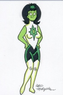 Fred Hembeck Sketch Card: Jade Infinity Inc. (DC Comics)