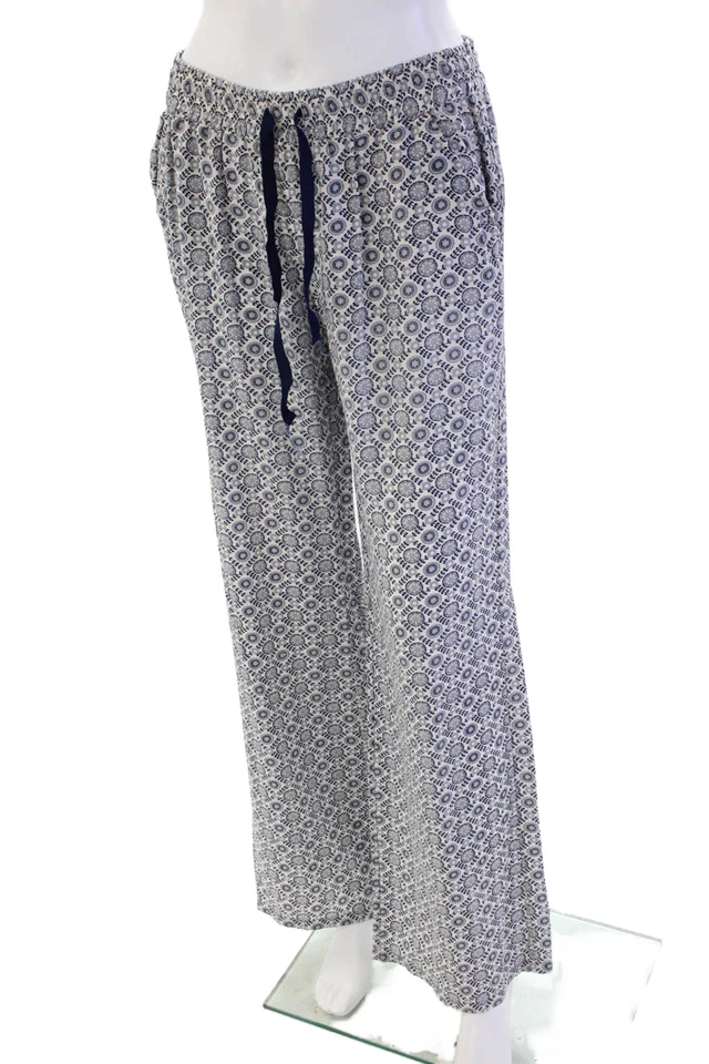 Pantalones de pierna ancha Joie para mujer con estampado floral de seda blanco azul marino talla extra pequeña Foto 2 de 4