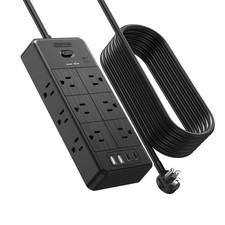 Extension Cord 15FT Power Strip USB Ports 12 Outlets 4 USB 2 USB C Flat Plug