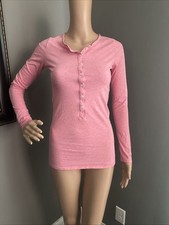 Victoria's Secret Tee Shop Women's S Henly Top Pink Knit Long Sleeve 1/2 Button