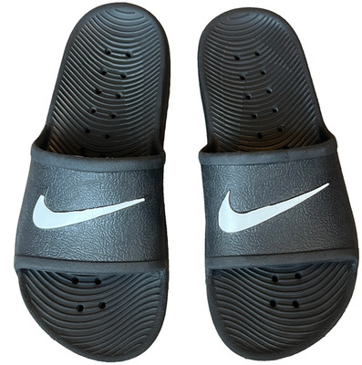 Nike Kawa Shower Slides Black White Logo Sandals Youth 3 C