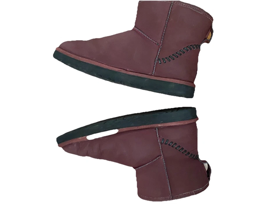 Botín sin cordones UGG Mini Deco de cuero borgoña para mujer talla 9 Foto 4 de 4
