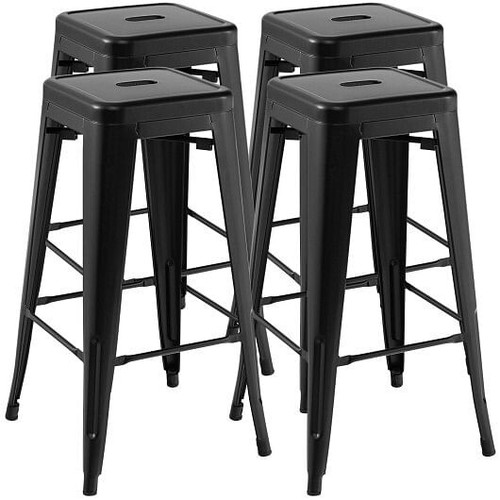 30 Inch Bar Stools Set of 4 with Square Seat and Handling Hole-Black - Color: Bl