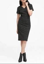 Banana Republic Bi-Stretch V-Front and V-Back Dress, Black  and White check 8