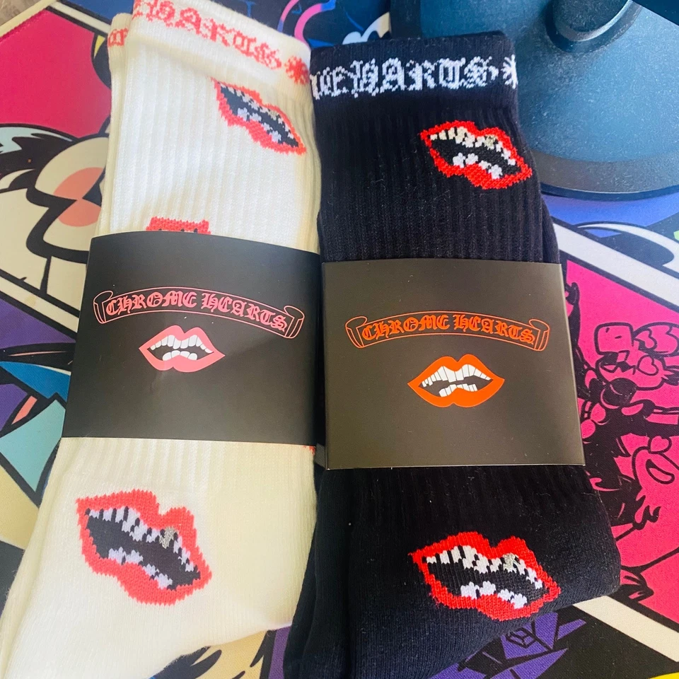 Calcetines Chrome Hearts x Matty Boy Chomper Labios Blanco Rosa y Negro Talla Grande 9-13 Foto 2 de 3