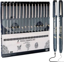 Micro Fineliner Drawing Pens Set of 16, Waterproof Black Ink Calligraphy Pens
