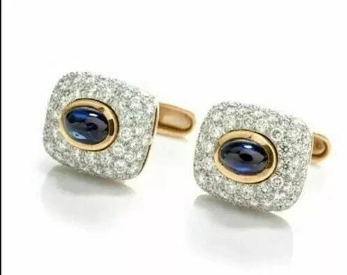 Gemelos de zafiro creados en laboratorio de 2,10 quilates de corte ovalado enchapados en oro amarillo de 14 quilates Foto 3 de 4