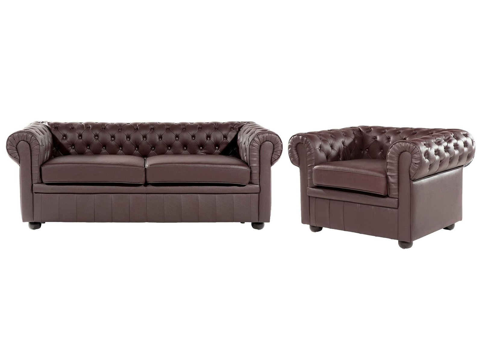 Set Soggiorno Chesterfield in Pelle Marrone Divano a 3 posti + Poltrona Chesterf