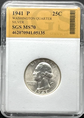 1941 P WASHINGTON Silver QUARTER 25c SGS Slab GEM BU High Grade MS