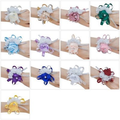 Realistic Fabric Flower Bride Wrist Corsage For Wedding Ceremony Formal Event