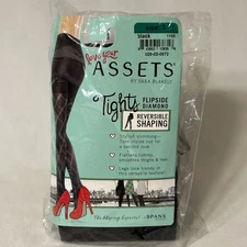 Assets Sara Blakely Tights Womens Size 3 Black Diamond Reversible Shaping Spanx