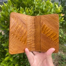 Real Brown Ostrich Leg Leather Cardholder Minimalist Bifold Wallet Handmade