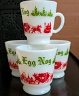 Vtg Set 4 1950s Hazel Atlas Milk Glass Christmas Victorian Egg Nog Carriage Mug