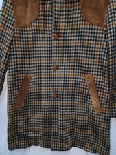 Robert Lewis Vintage Wool Coat Houndstooth Size 40 Suede Leather trim EUC!!