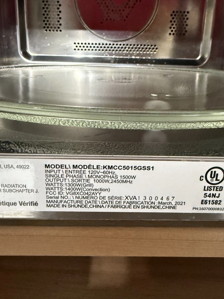 KitchenAid 1,5 pies cúbicos 1000 W encimera microondas/convección/horno a la parrilla Foto 2 de 4