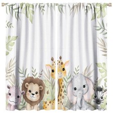 Nursery Curtains Jungle Safari Theme with Giraffe Print, Room Classroom Decor...