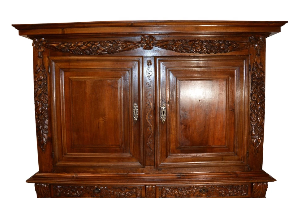 antica credenza doppio corpo epoca fine  '700 stile Luigi XV in noce massello - Immagine 3 di 4