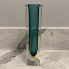 Murano Sommerso Art Glass Vase Vintage Large Green Yellow *Damaged Chips As-Is
