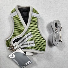 Dog Vest Harness With Leash Adjustable Reflective Strips Size Medium Green