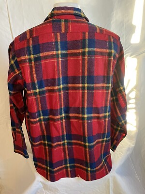 Vintage 50s 60s Red Blue Yellow Plaid Heavy Wool Flannel
