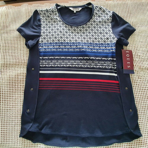 'EQUUS' BNWT SIZE '10' BLUE, RED & WHITE SHORT SLEEVE SIDE BUTTON DETAIL TOP - Picture 4 of 7