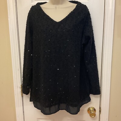 Kohl's Black Sequin Sparkle Holiday Sweater Plus Size 0X